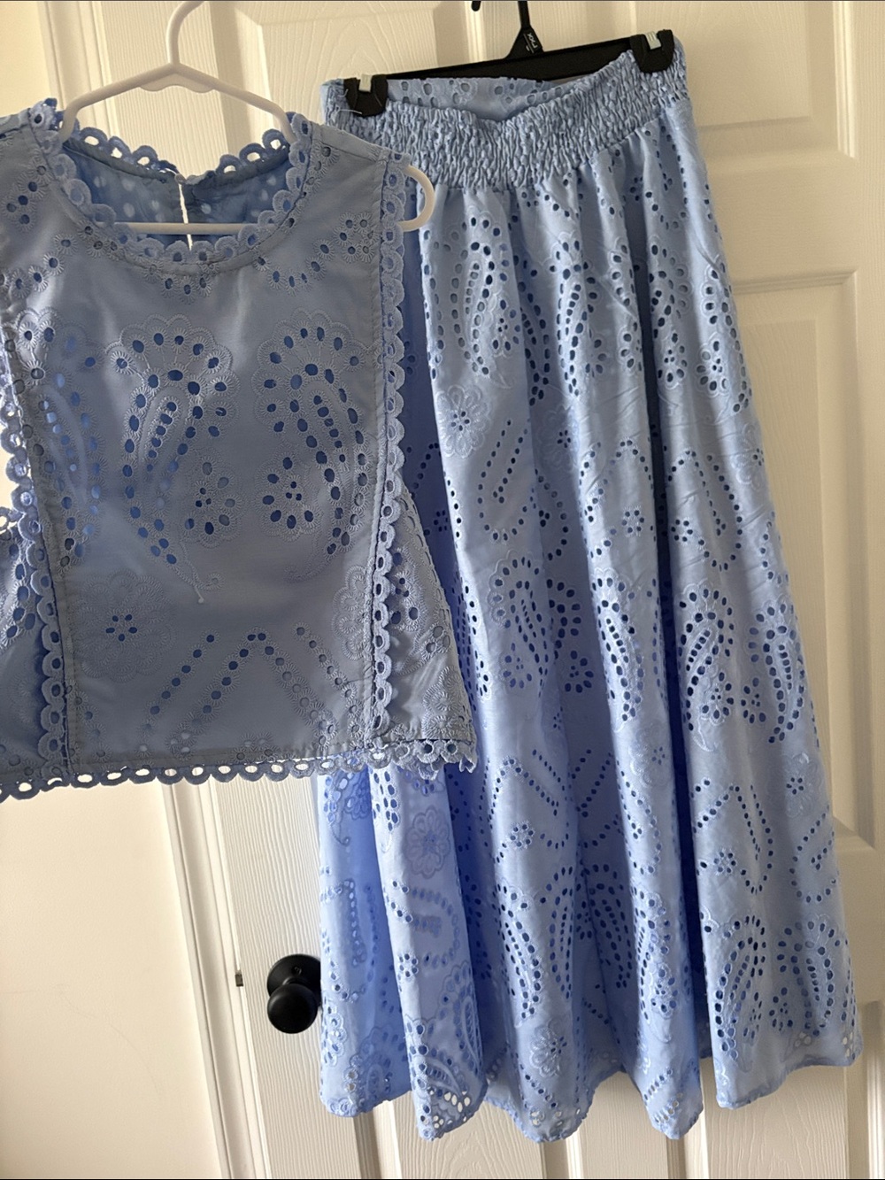 Amazon Light Blue Eyelet Maxi Skirt Set - Never Worn